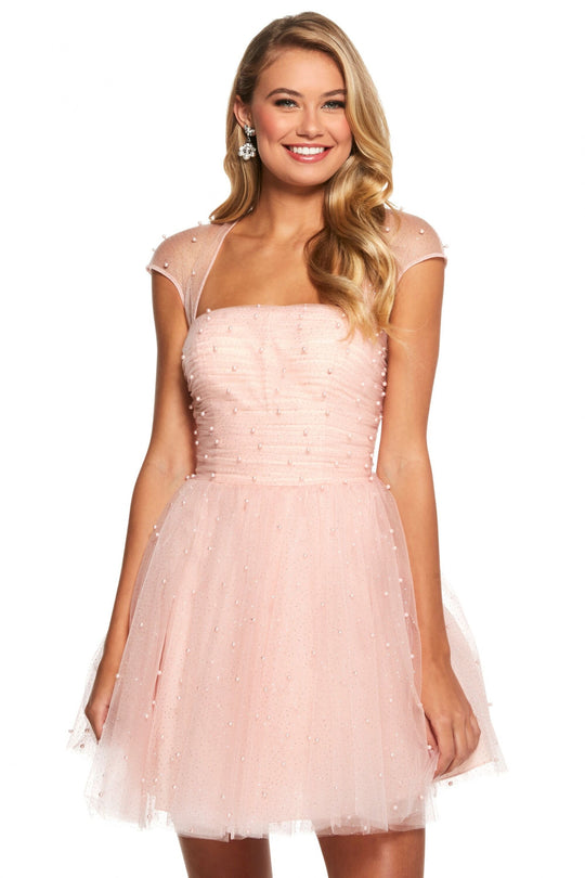 Sherri Hill - 53077 Beaded Tulle Short A-line Dress In Pink