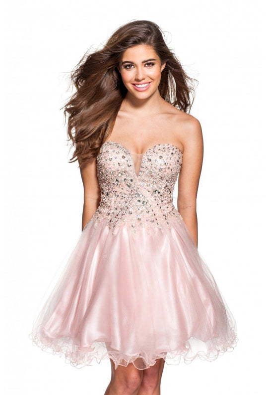 Terani Couture - DL160 Embellished Plunging Sweetheart Cocktail Dress In Pink
