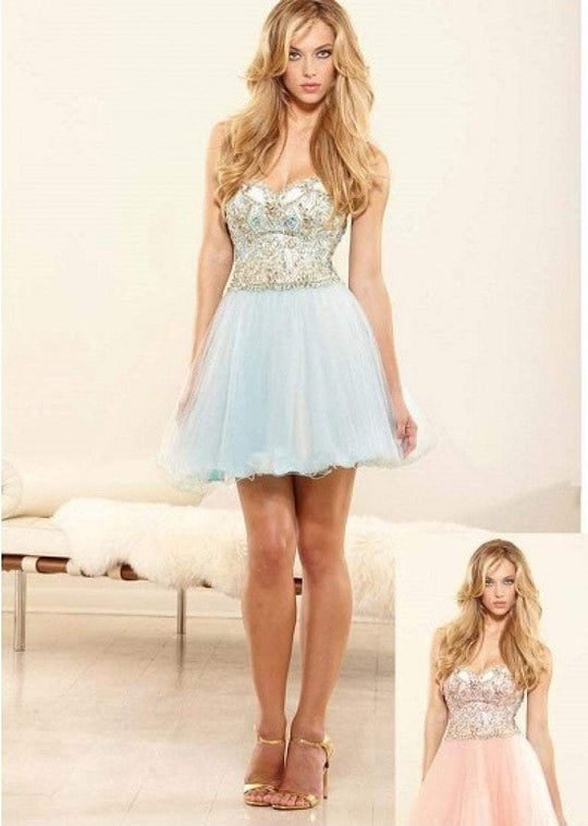 Terani Couture - DL172 Embellished Strapless Sweetheart A-line Dress In Blue and Neutral