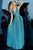 Jovani - 2088 Sleeveless Plunging V Neck Pleated A-Line Gown In Blue and Green