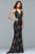 s10048 Full-Length Floral Print Sequined Gown