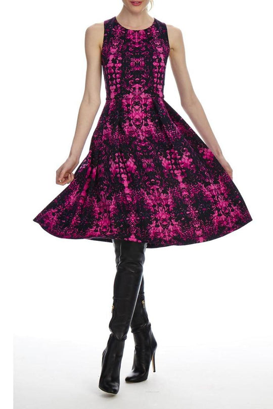 Donna Morgan - D2587M Sleeveless Jewel Pleated A Line Cocktail Dress in Pink and Blue