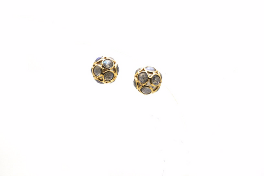 Labradorite Origami Sphere Ball Earrings in 18K Yellow Gold