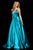 Sherri Hill - 52195 V Neck Spaghetti Straps A-Line Satin Dress In Blue and Green
