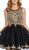 Lenovia - 8101 Gold Embroidered Applique Illusion Neckline Cocktail Dress