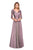 La Femme - 27153 Sheer Lace Quarter Sleeves Empire Waist Chiffon Gown