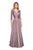 La Femme - 27153 Sheer Lace Quarter Sleeves Empire Waist Chiffon Gown