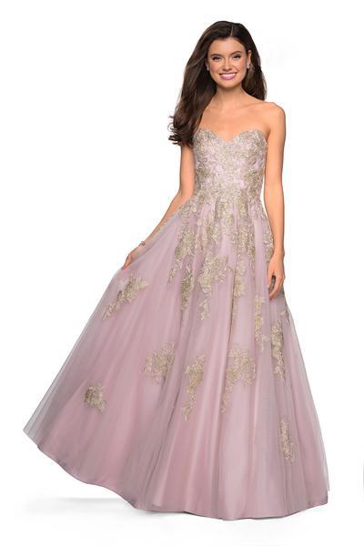 La Femme Gigi - 27731 Floral Embroidered Sweetheart Dress In Pink