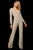 Sherri Hill - 53277 Beaded Long Sleeve Deep V-neck Jumpsuit In Neutral and Silver