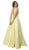 Nox Anabel - E156 Sleeveless Illusion Panel V Neck A-Line Gown In Yellow