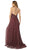 Nox Anabel - E184 Ruched Halter Bodice Metallic High Slit Gown In Red
