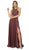 Nox Anabel - E184 Ruched Halter Bodice Metallic High Slit Gown In Red