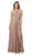Nox Anabel - E184 Ruched Halter Bodice Metallic High Slit Gown In Neutral