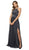 Nox Anabel - E184 Ruched Halter Bodice Metallic High Slit Gown In Blue