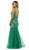 Nox Anabel - E185 Sleeveless V Neck Beaded Lace Tulle Mermaid Gown In Green