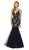 Nox Anabel - E185 Sleeveless V Neck Beaded Lace Tulle Mermaid Gown In Blue