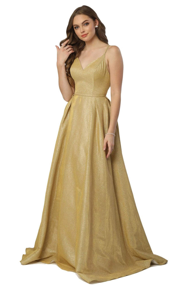 Nox Anabel - E228 Sleeveless V-neck Pleated Ballgown In Gold