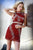 Shail K - 21238 Beaded Vine Pattern High Neck Dress In Red