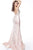 Jovani - 50859 Embellished Deep V-neck Satin Trumpet Dress In Pink