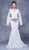Jadore - J13055 Lace V-Neck Bell Sleeves Trumpet Dress In White