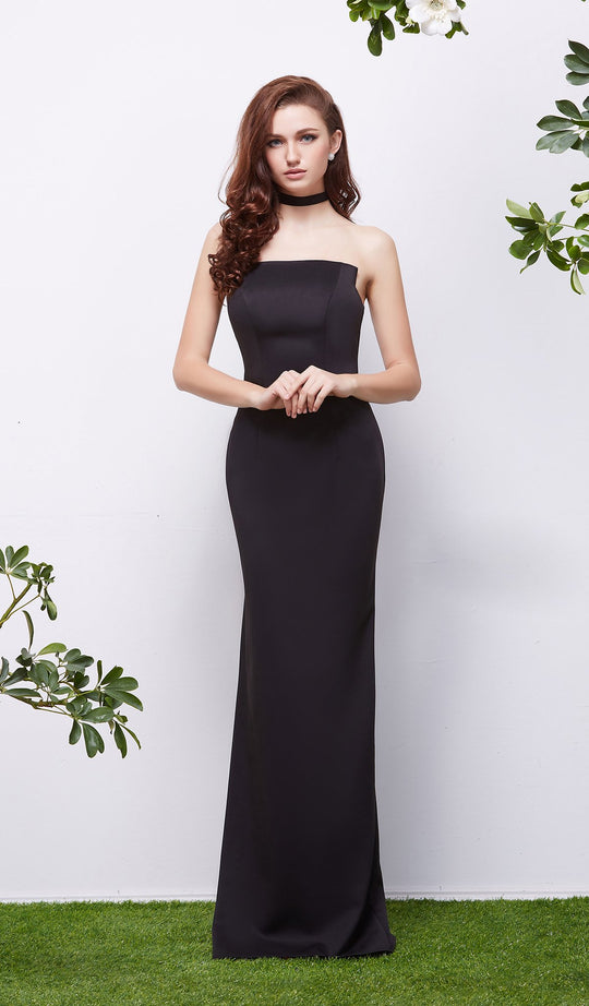 Jadore - J13051 Straight Across Dress with Choker In Black