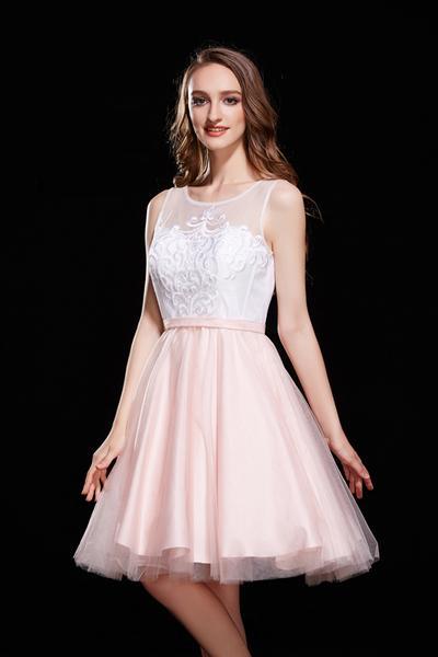 Jadore - J12022 Embroidery Lace Appliqued Bodice Tulle Cocktail Dress In Pink