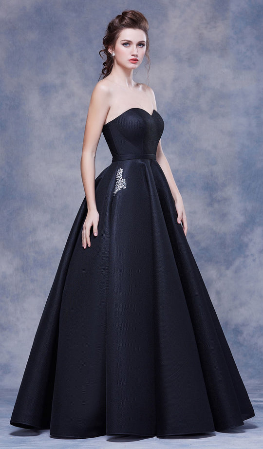 Jadore - J13065 Strapless Beaded Waist Pleated Ballgown In Black