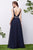 Jadore - J13072 Ruched Beaded V-Neck A-Line Dress In Blue