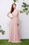 Jadore - J13072 Ruched Beaded V-Neck A-Line Dress In Pink