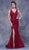 Jadore - J13061 Lace V-Neck Ruffled Gown with Slit In Red