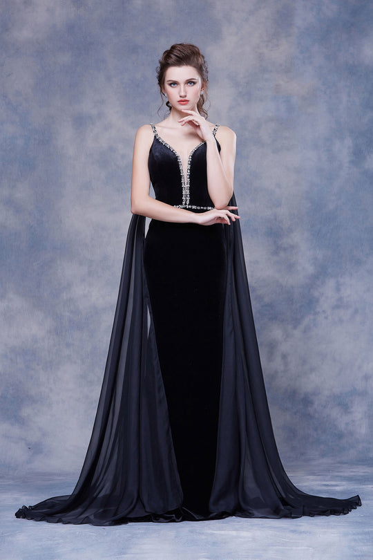 Jadore - J13070 Beaded Plunging V Neck Mermaid Gown In Black