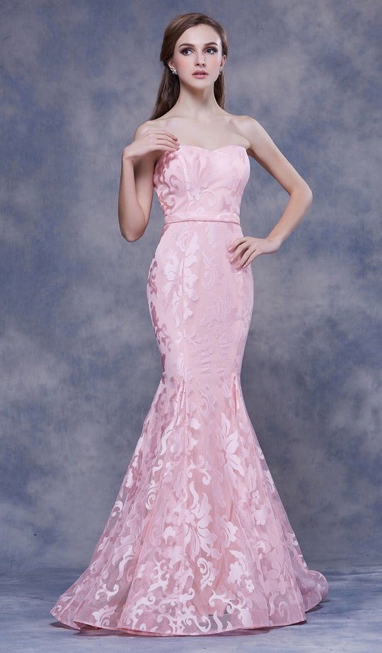 Jadore - J13062 Lace Sweetheart Trumpet Evening Dress In Pink