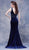 Jadore - J13067 Plunging V-Neck Beaded Waist Mermaid Dress In Blue