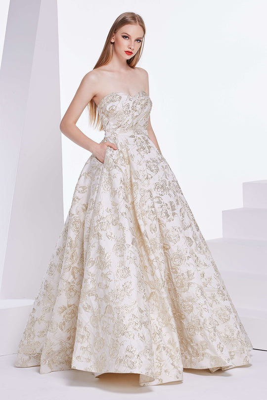 Jadore - J14002 Metallic Strapless Sweetheart Ballgown In Nude