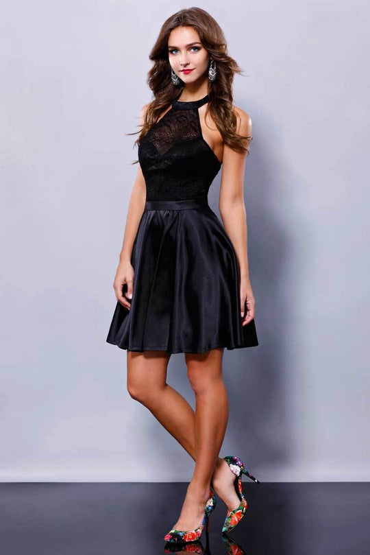 Nox Anabel - Illusion Sweetheart Halter Prom Dress in Black