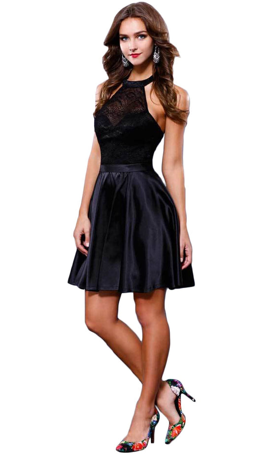 Illusion Laced Halter Short Prom Dress