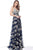 Jovani - 65146 Floral Long A-line Dress In Blue and Multi