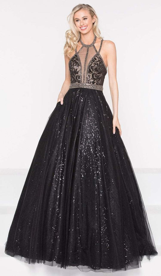 Colors Dress - 2008 Embellished Halter Pleated Ballgown in Black