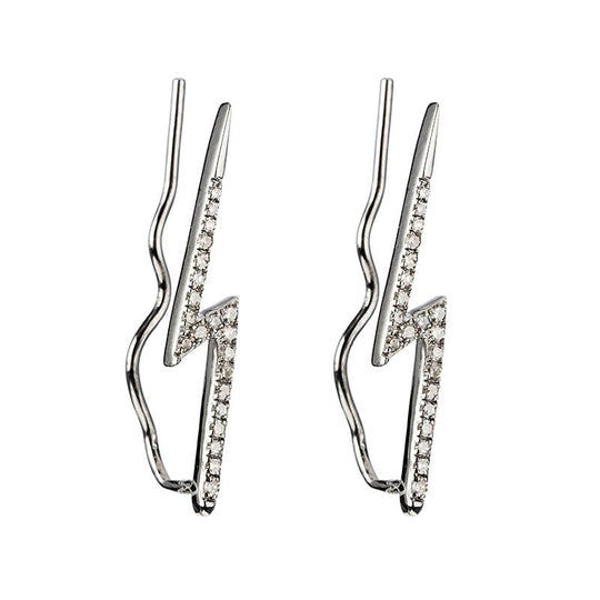 Brooklyn Diamond Rhodium Ear Climbers Lightening Bolt