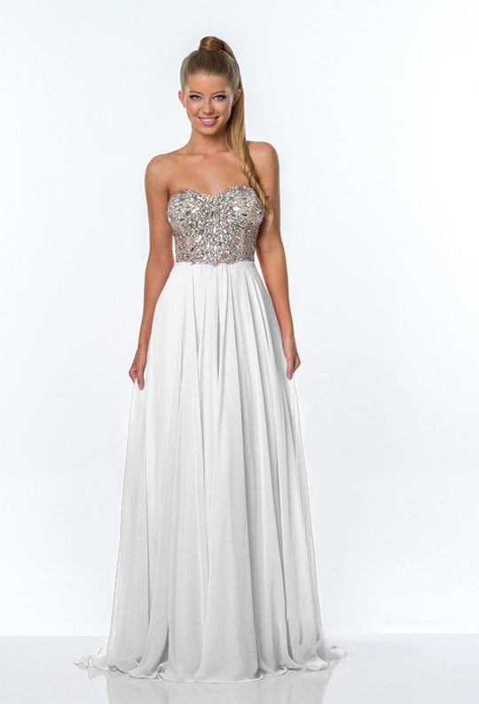 Terani Couture - 151P0029A Strapless Sweetheart Crystal Gown in White and Neutral