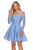 La Femme - 28175 Lace Long Sleeve Off-Shoulder A-line Dress In Blue