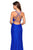La Femme - 27046 Strappy Halter Lace Gown with Slit In Blue