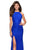 La Femme - 27046 Strappy Halter Lace Gown with Slit In Blue