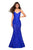 La Femme - 27584 V-neck Stretch Lace Trumpet Dress In Blue