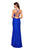 La Femme - 27046 Strappy Halter Lace Gown with Slit In Blue