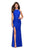 La Femme - 27046 Strappy Halter Lace Gown with Slit In Blue