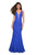 La Femme - 27464 Deep V-neck Stretch Lace Trumpet Dress In Blue