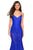 La Femme - 27584 V-neck Stretch Lace Trumpet Dress In Blue