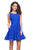 La Femme - 26616 Deep Scoop Back All Over Lace Short Dress in Blue