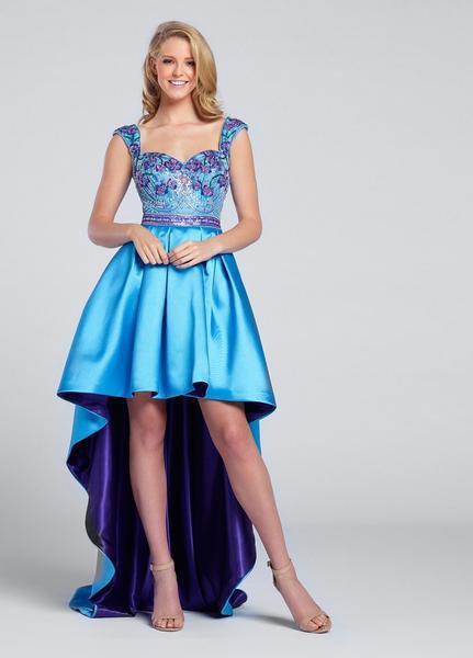 Ellie Wilde - EW117164 Beaded Sweetheart High Low Gown in blue
